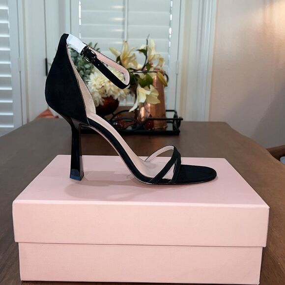AD & Daughters Celina Black Suede Ankle Strap Heels 4” Elegant Sandals Sz 10 NIB - Picture 2 of 6